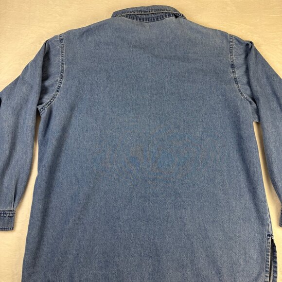 Vintage Denim Button Up Embroidered Floral Print Oversized Large Western Cottage - Picture 7 of 8